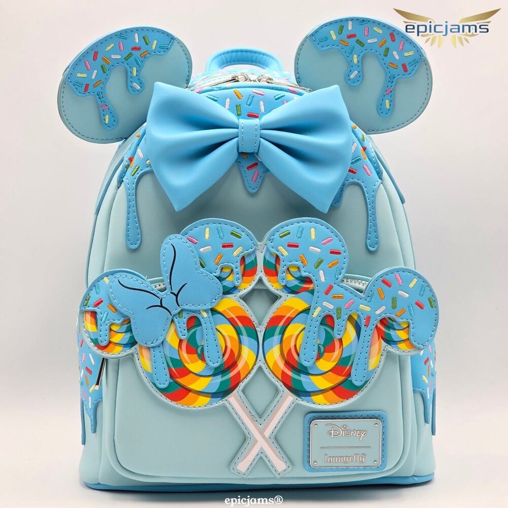 Loungefly Disney Minnie Mouse Lollipop Blue Sprinkle Ears Blue Mini Backpack New